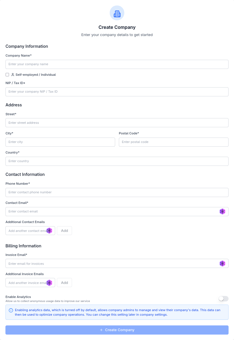 Company Creation Form